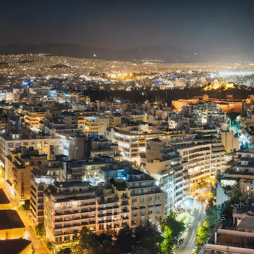 Athens at night from above