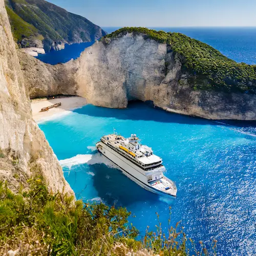 A ferry near the shore of Zakynthos Island