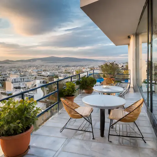 A terrace with a view to the city center